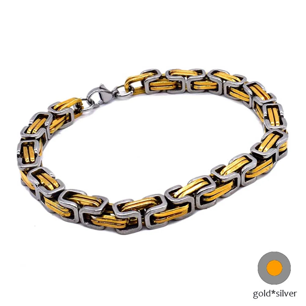 Silver Byzantine Chain Bracelet Stainless Steel Men's Jewelry