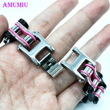 Orange Pink Punk Jewelry Biker Chain Men's Bracelet Titanium Steel