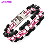 Orange Pink Punk Jewelry Biker Chain Men's Bracelet Titanium Steel