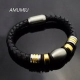Stainless Steel Magnet Leather Bracelet Rope Men Women KB039