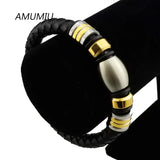 Stainless Steel Magnet Leather Bracelet Rope Men Women KB039