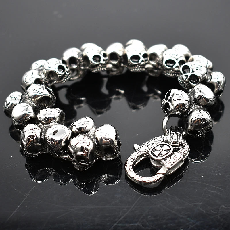 Men's Stainless Steel Skull Bracelet - Punk Rock Biker Jewelry