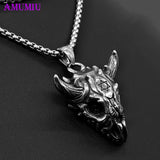 Sun Vikings Goat Head Pendant Chain Necklace Vintage P062
