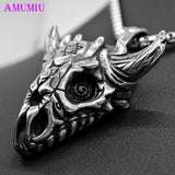 Sun Vikings Goat Head Pendant Chain Necklace Vintage P062