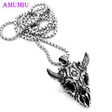 Sun Vikings Goat Head Pendant Chain Necklace Vintage P062