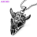 Sun Vikings Goat Head Pendant Chain Necklace Vintage P062