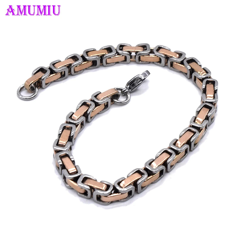 Silver Byzantine Stainless Steel Chains Bracelet for Men Women