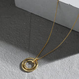 925 Silver 2 Circles Coins Round Pendant Long Chain Choker Jewelry Women