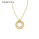 925 Silver 2 Circles Coins Round Pendant Long Chain Choker Jewelry Women