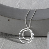 925 Silver 2 Circles Coins Round Pendant Long Chain Choker Jewelry Women