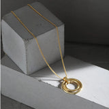925 Silver 2 Circles Coins Round Pendant Long Chain Choker Jewelry Women