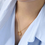 925 Silver 2 Circles Coins Round Pendant Long Chain Choker Jewelry Women