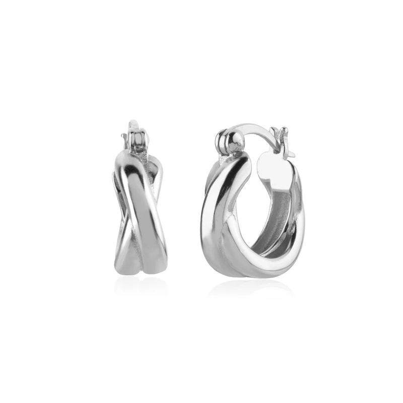 925 Silver Cross Hoop Earrings 6.4mm Thick