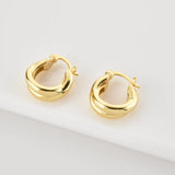 925 Silver Cross Hoop Earrings 6.4mm Thick