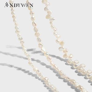 925 Silver Baroque Pearl Charm Necklace Crystal Choker