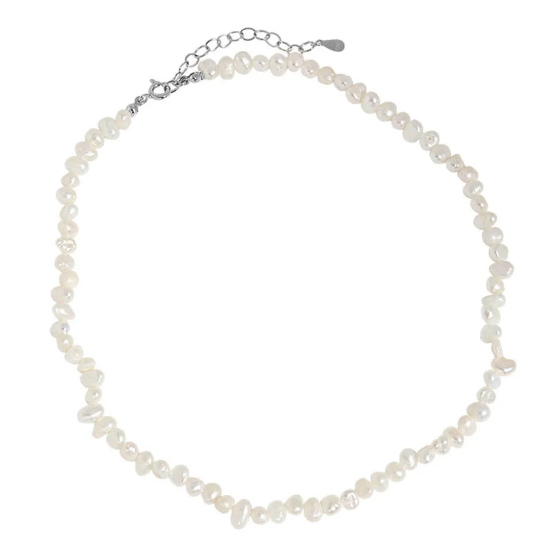 925 Silver Baroque Pearl Charm Necklace Crystal Choker