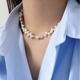 925 Silver Baroque Pearl Charm Necklace Crystal Choker