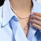925 Silver Baroque Pearl Charm Necklace Crystal Choker