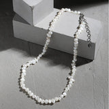 925 Silver Baroque Pearl Charm Necklace Crystal Choker