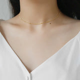 925 Sterling Silver Choker Necklace 35cm+5cm Chain Slim Beads Jewelry