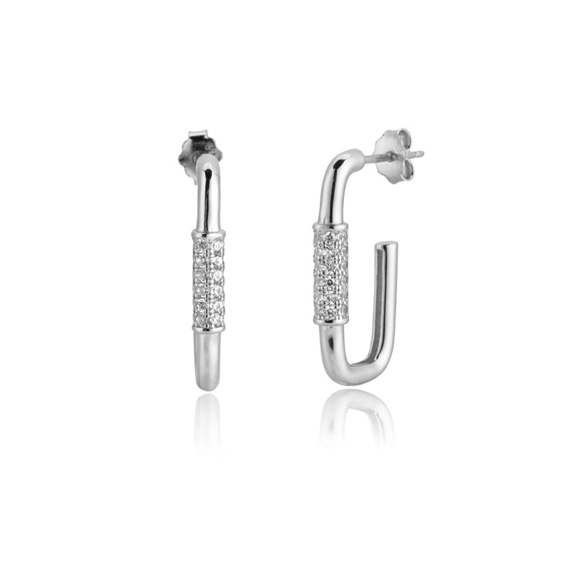 925 Silver 21mm Hoop Piercing Zircon CZ Irregular Loop Earring