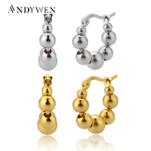 925 Sterling Silver Beads Hoops Women Circle Round Earring Fine Jewelry