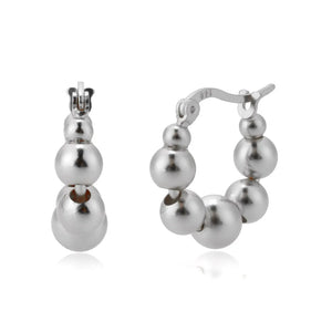 925 Sterling Silver Beads Hoops Women Circle Round Earring Fine Jewelry