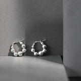 925 Sterling Silver Beads Hoops Women Circle Round Earring Fine Jewelry