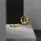 925 Sterling Silver Beads Hoops Women Circle Round Earring Fine Jewelry