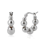 925 Sterling Silver Beads Hoops Women Circle Round Earring Fine Jewelry