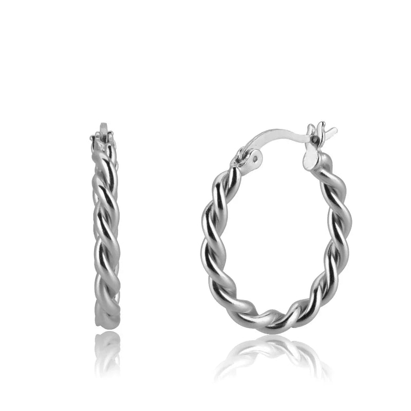 925 Silver 20mm Twist Hoops Earrings Screw Women Circle Jewelry