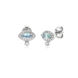 925 Silver Eye Stud Earring Crystal CZ Women Piercing Jewelry