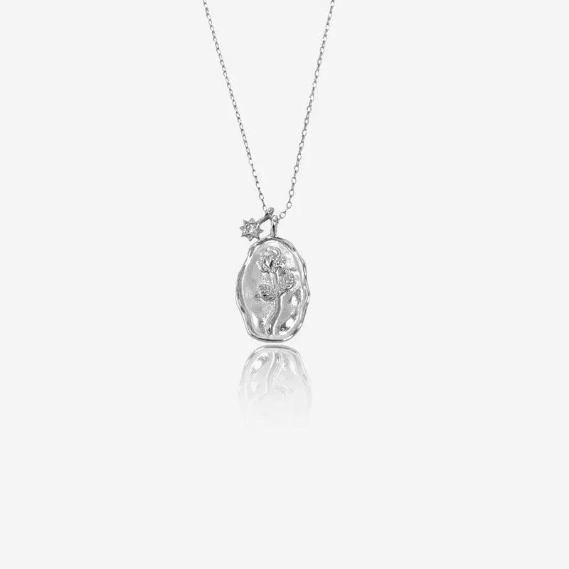 925 Sterling Silver Coins Flower Pendant Long Chain Necklace