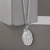 925 Sterling Silver Coins Flower Pendant Long Chain Necklace