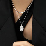 925 Sterling Silver Coins Flower Pendant Long Chain Necklace