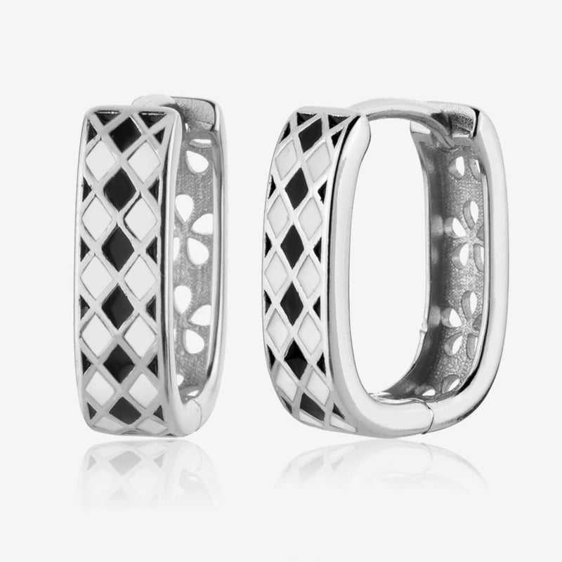 925 Silver Enamel Hoops Ovals Women Circle Crystal Fine Jewelry