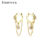 925 Silver Flower Chain Drop Earrings Wedding Jewelry
