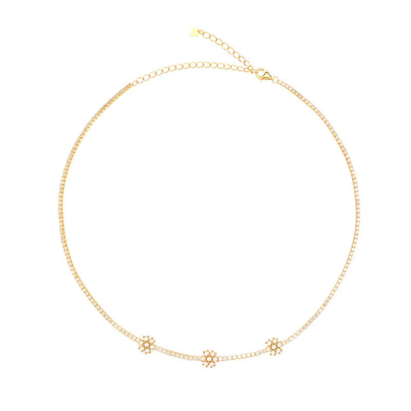 925 Silver Rainbow Flower Choker Necklace Zircon CZ Chain