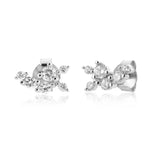 925 Sterling Silver Flower Zircon Stud Earring Piercing Wedding Jewelry