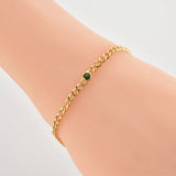 925 Silver Green Thick Lock Chain Bracelet Women Bangle