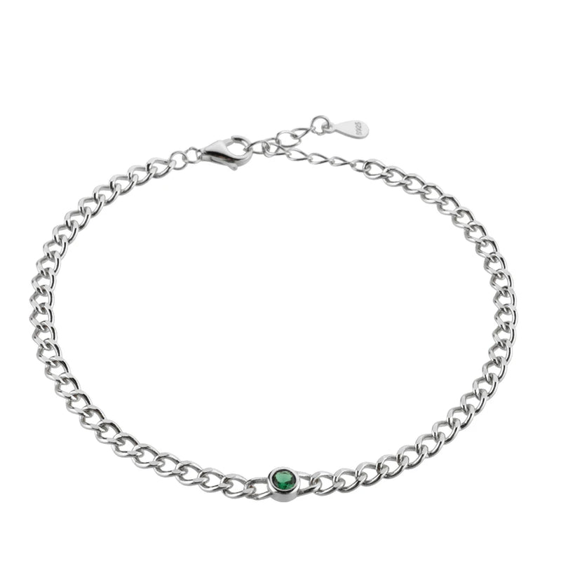 925 Silver Green Thick Lock Chain Bracelet Women Bangle