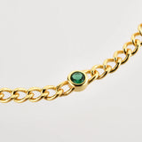 925 Silver Green Thick Lock Chain Bracelet Women Bangle