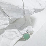925 Silver Green Pendant Long Chain Necklace Choker Fine Jewelry