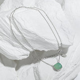 925 Silver Green Pendant Long Chain Necklace Choker Fine Jewelry