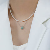 925 Silver Green Pendant Long Chain Necklace Choker Fine Jewelry