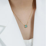 925 Silver Green Pendant Long Chain Necklace Choker Fine Jewelry
