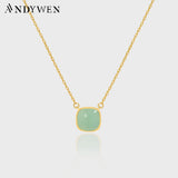 925 Silver Green Pendant Long Chain Necklace Choker Fine Jewelry