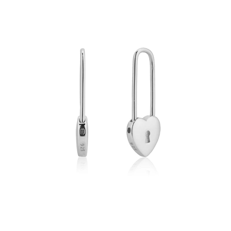 925 Silver Heart Locker Square Hoops Circle Earrings