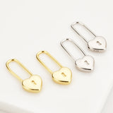 925 Silver Heart Locker Square Hoops Circle Earrings