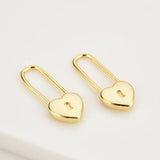 925 Silver Heart Locker Square Hoops Circle Earrings